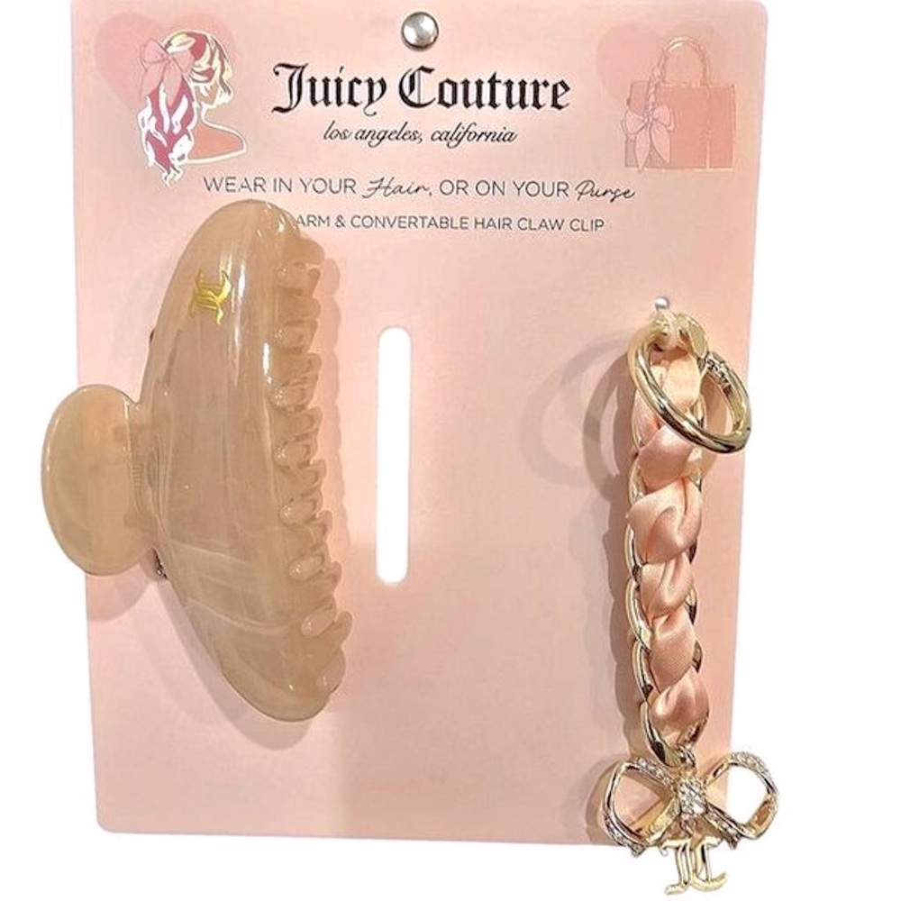 Juicy Couture 2pc set with Cream Hair Claw and Crystal gold bag Charm NWT